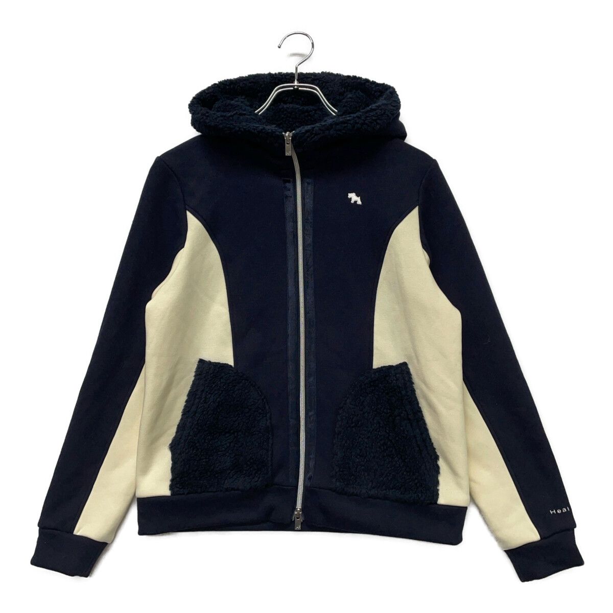レディース ヒールクリーク HEAL CREEK フルジップアウター 40 M 紺×白 ネイビー×ホワイト 裏起毛 ボアフード ダブルジップ