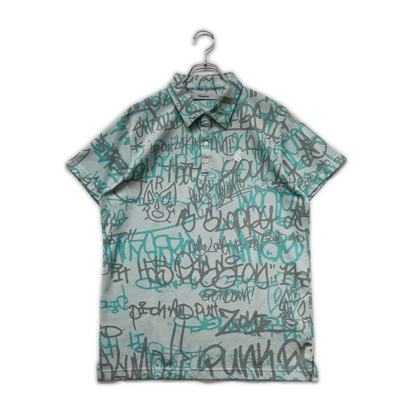 メンズ ラッセルノ RUSSELUNO 半袖ポロシャツ 5 L 緑系×グレー 総柄