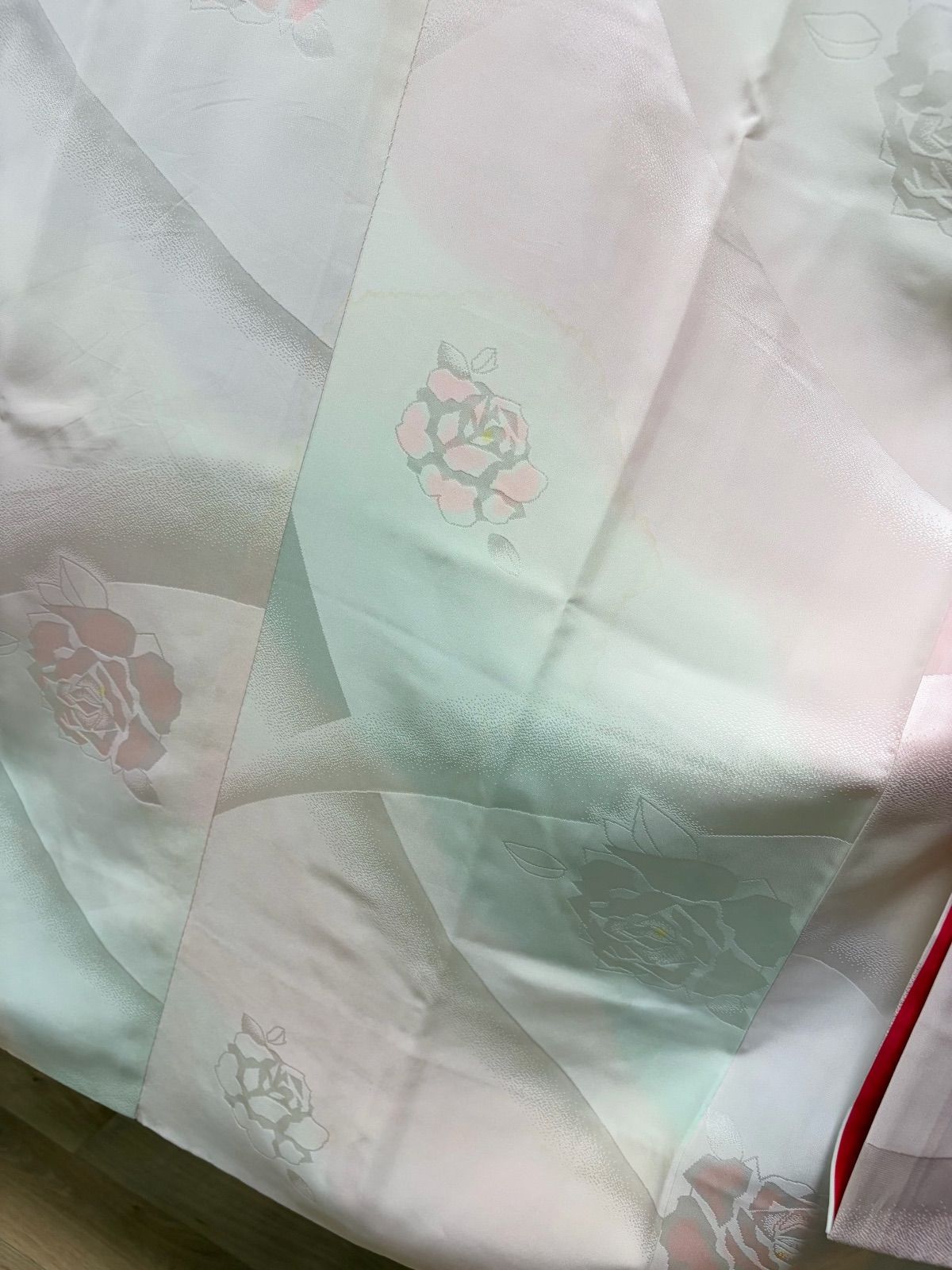  C 着物くつろぎ 振袖襦袢セット 花々模様 金駒刺繍 金彩 オレンジ 正絹 袷 着物 成人式 振袖 着物