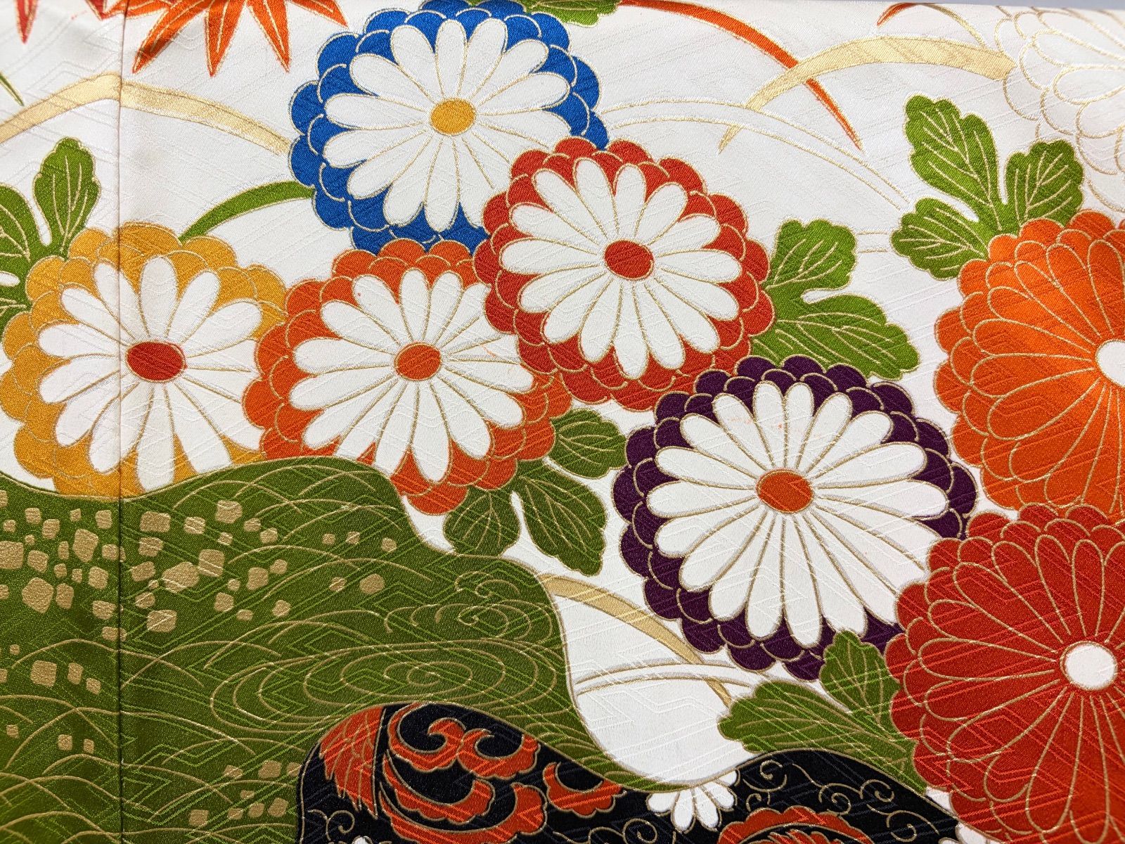 C ◇着物くつろぎ 振袖襦袢セット 花々模様 金駒刺繍 金彩 オレンジ