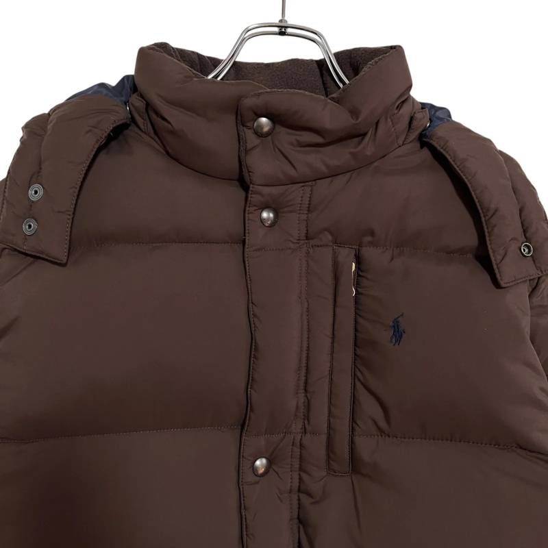 0891_1 POLO RALPH LAUREN ポロラルフローレン フーディー ダウンジャケット 刺繍ロゴ ブラウン 170 M相当