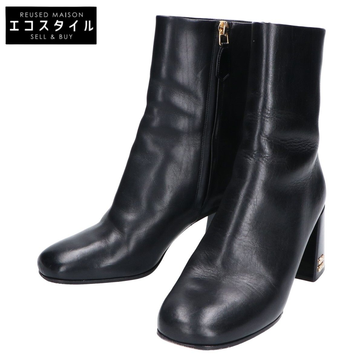 MIUMIU ミュウミュウ 5 T 024 E サイドジップ レザー アンクルブーツ 35