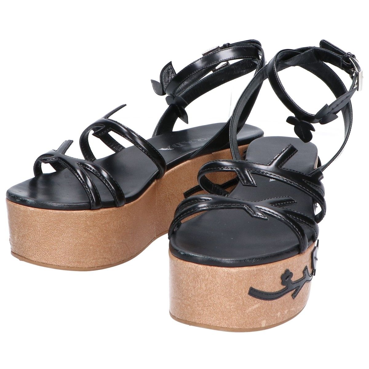 PRADA プラダ ツタ フラワーデザイン レザー アンクルストラップ プラットフォーム サンダル 37 1 2