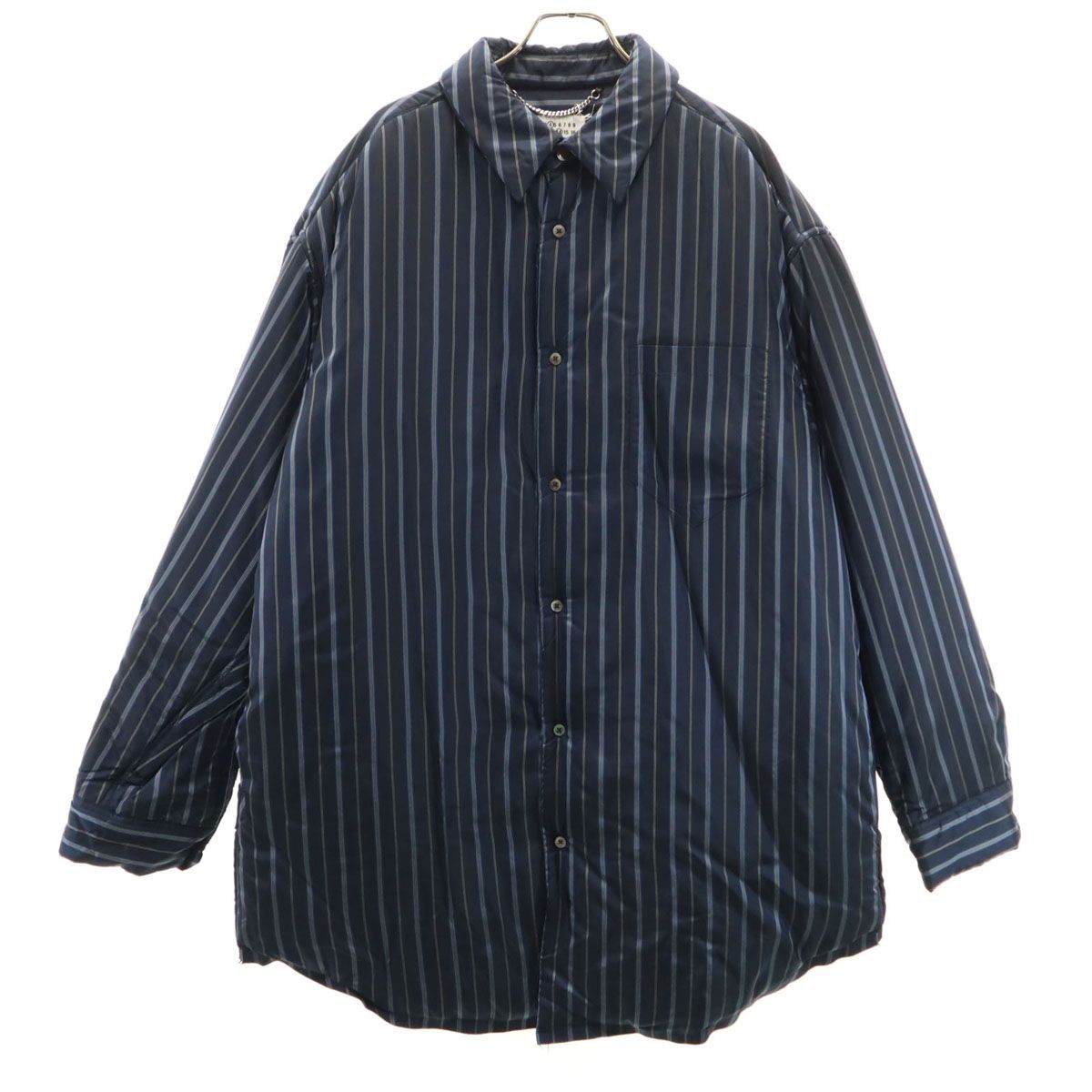 Maison Margiela メゾンマルジェラ イタリア製 ストライプ柄 中綿 シャツジャケット 46 ネイビー メンズ 古着