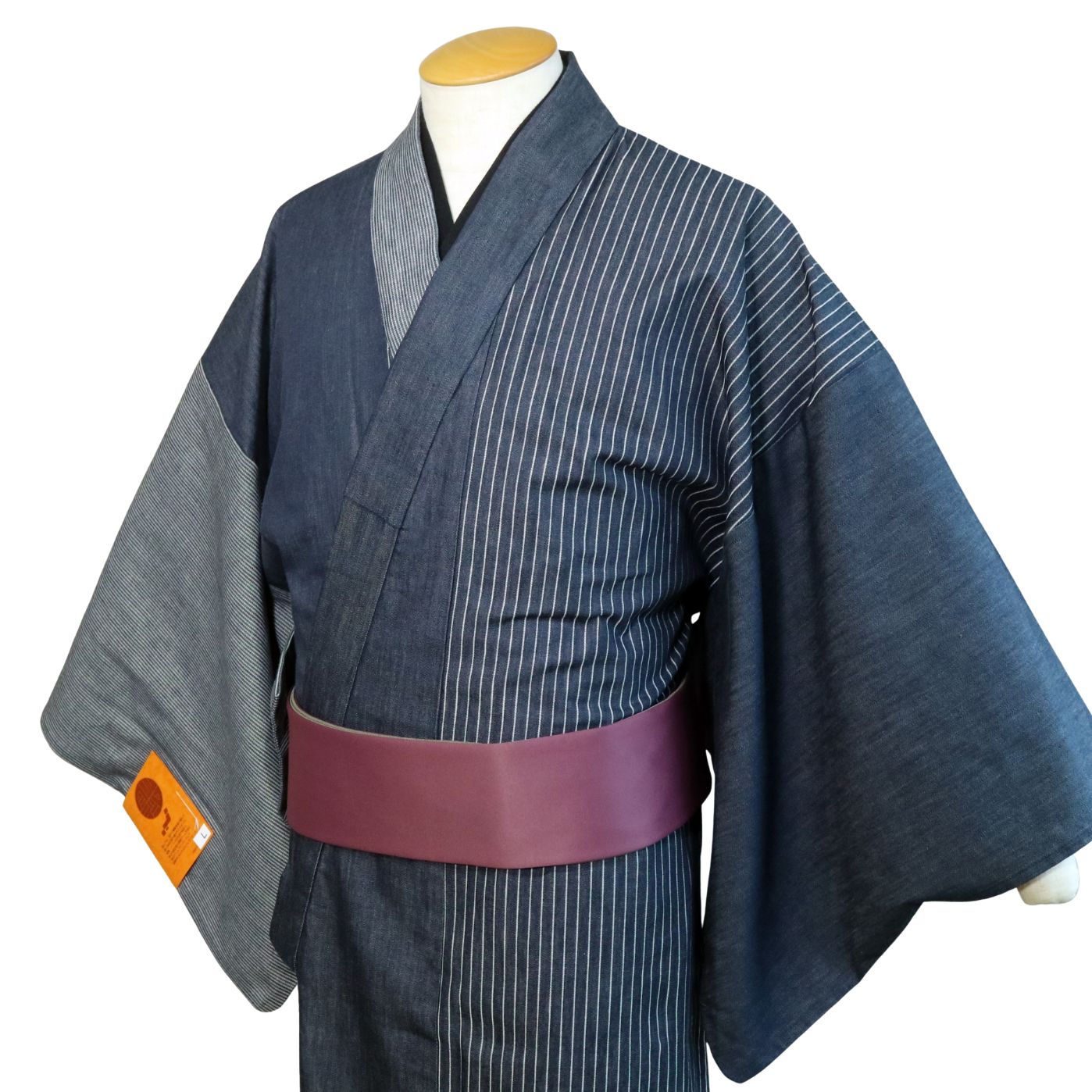 メンズ 岡山デニム着物 縞ハギ ジャガード織り