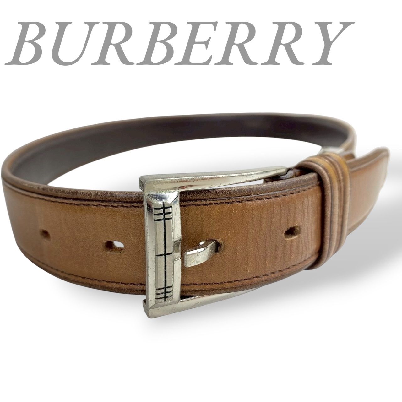 B1096-2】BURBERRY バーバリー ベルト レザー ブラウン メンズ