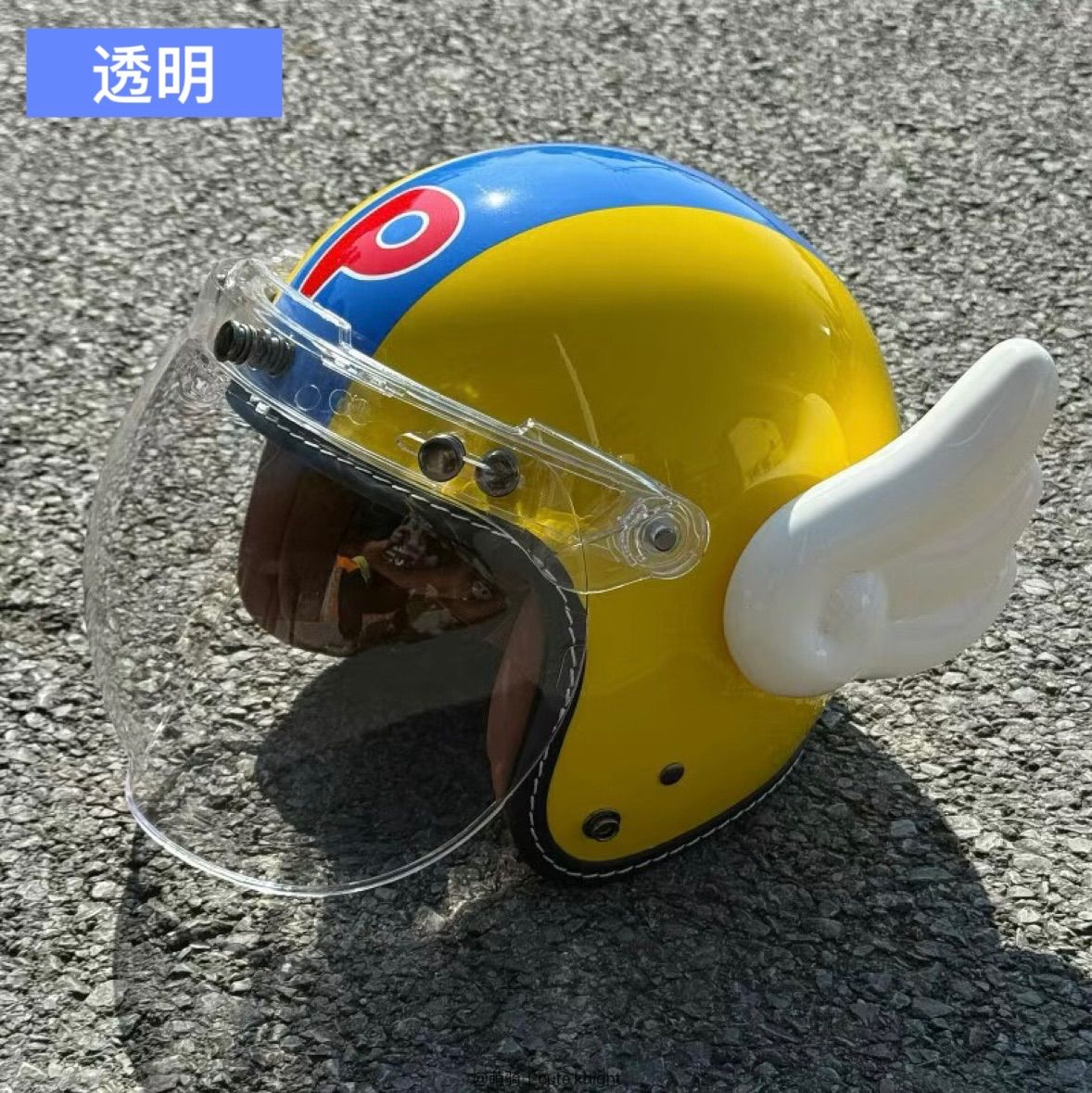 バブルレンズが付き かわいい天使の翼付きレトロヘルメット 3 C認証取得 バブルシールド付き 男女兼用 オートバイ 電動バイク用 四季通用タイプ