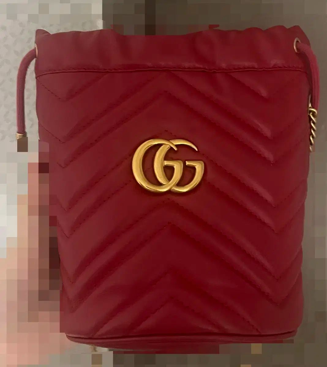 グッチ GG マーモント ミニ バッグ バケットバッグ レッド 赤 ゴールド チェーン