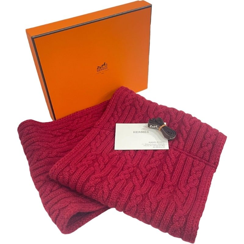 HERMES エルメス ウール×カシミヤ スヌード マフラー レッド ユニセックス 12509K275