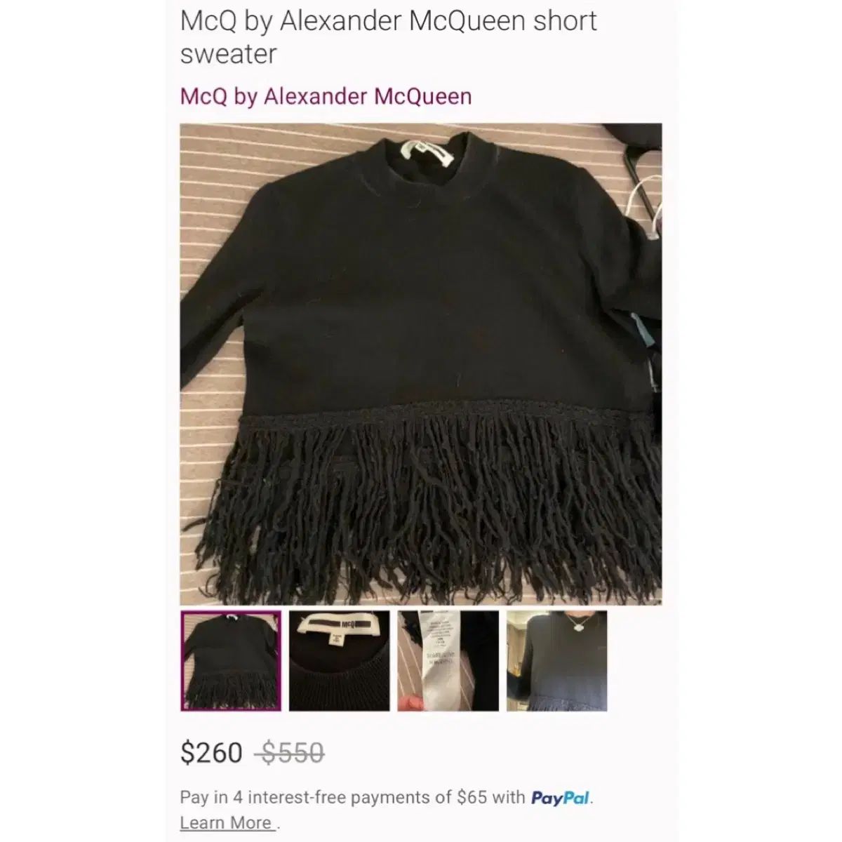 全品大幅値下げ！ レディースS-M Alexander McQueen アレキサンダー マックイーン MCQ フリンジ クロップド ニット ブラック お楽しみに。