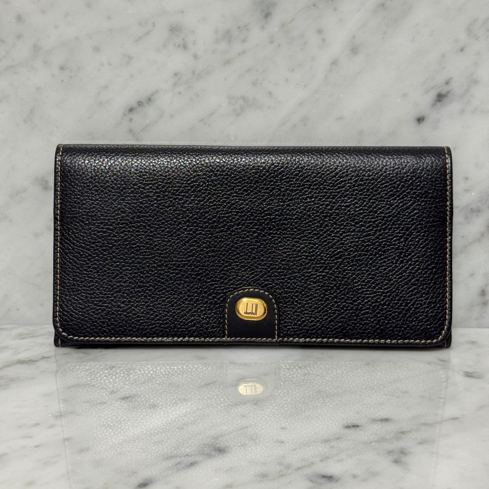 美品 dunhill ダンヒル 長財布 ブラック 黒 本革 レザー ゴールド ロゴ