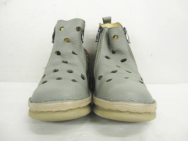 Estacion エスタシオン レザー ブーツ シューズ グレー系 りんご ぶどう F 3028 サイズM 約23 cm相当 LF 0052-1109-3