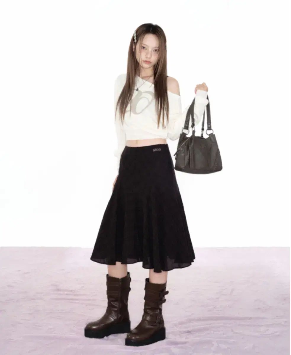 アズオン ロンドン チェック ミディ スカート ブラック