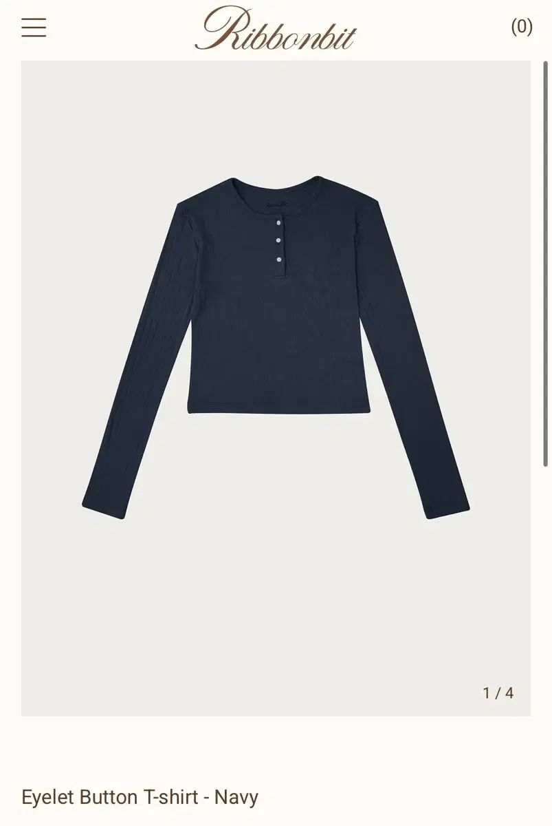 リボン빛 エンブロイダリー Tシャツ ネイビー Eyelet Button T-shirt