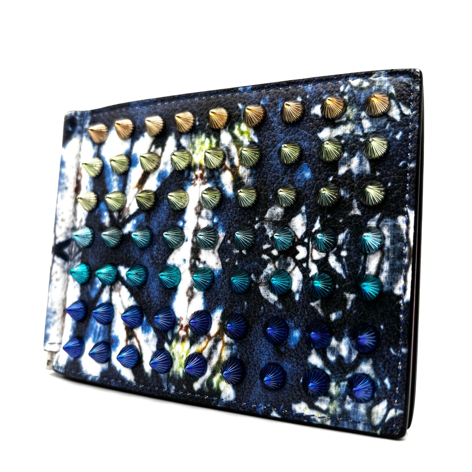 級 Christian Louboutin クリスチャンルブタン マネークリップ マルチスタッズ マルチ レザー 青赤