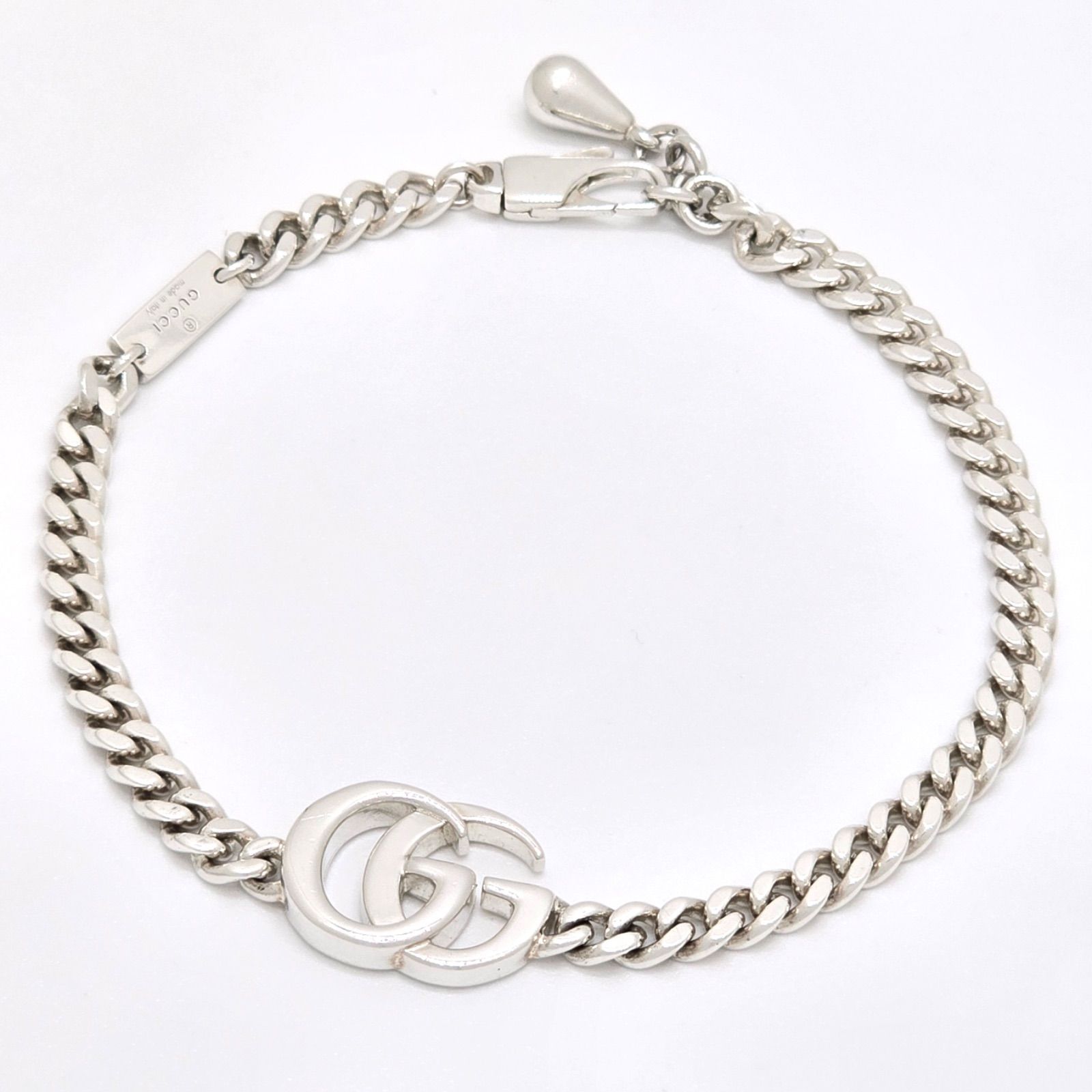 GUCCI グッチ 814917 ダブルG チェーン ブレスレット 18 全長20.5㎝ スターリングシルバー SV 925 スリム ゴルメットチェーン チャーム 男女兼用