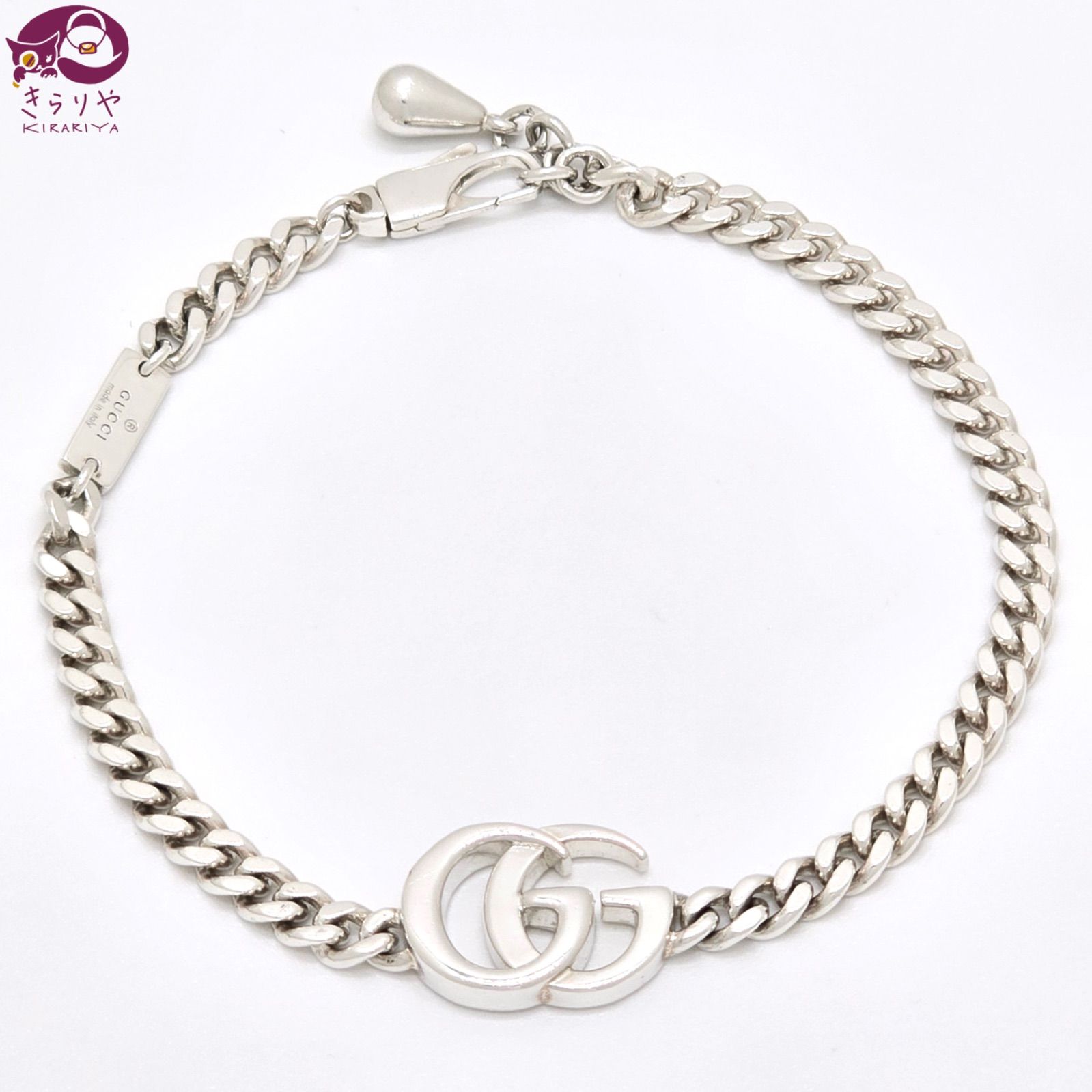 GUCCI グッチ 814917 ダブルG チェーン ブレスレット 18 全長20.5㎝ スターリングシルバー SV 925 スリム ゴルメットチェーン チャーム 男女兼用