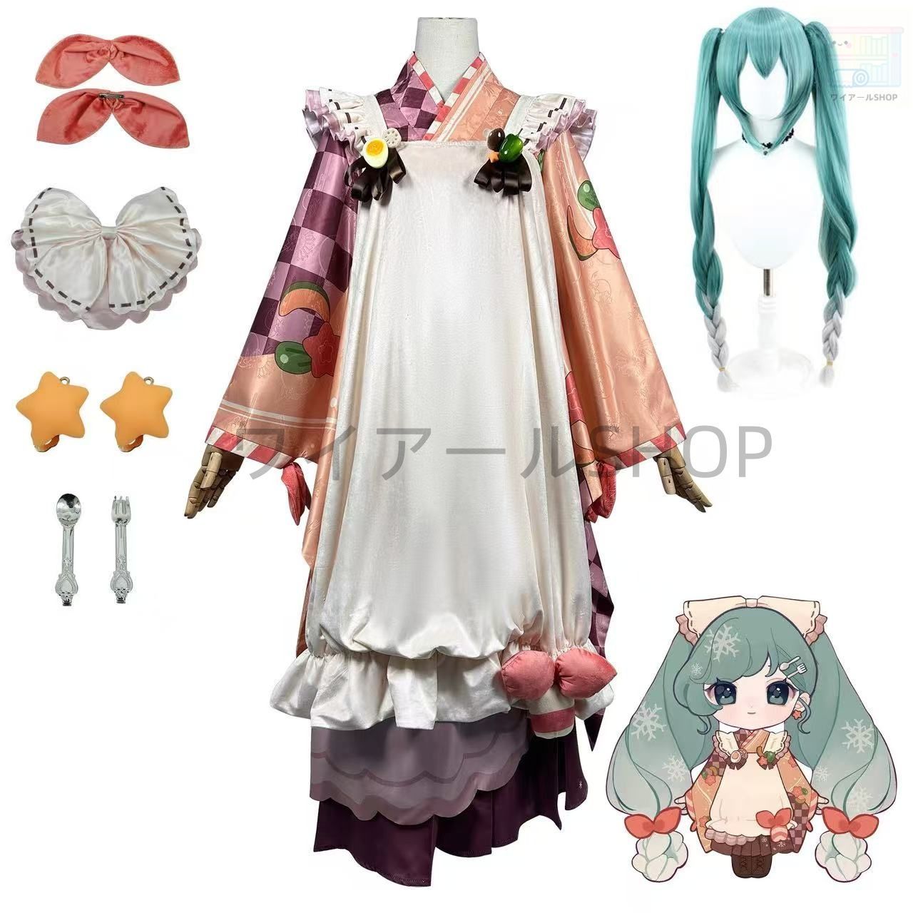 初音ミク 雪ミク の冬 冬のごちそう 2025メイド服 コスプレ衣装 和服 cosplay仮装 日常服 ウィッグ イベント ステージ服 舞