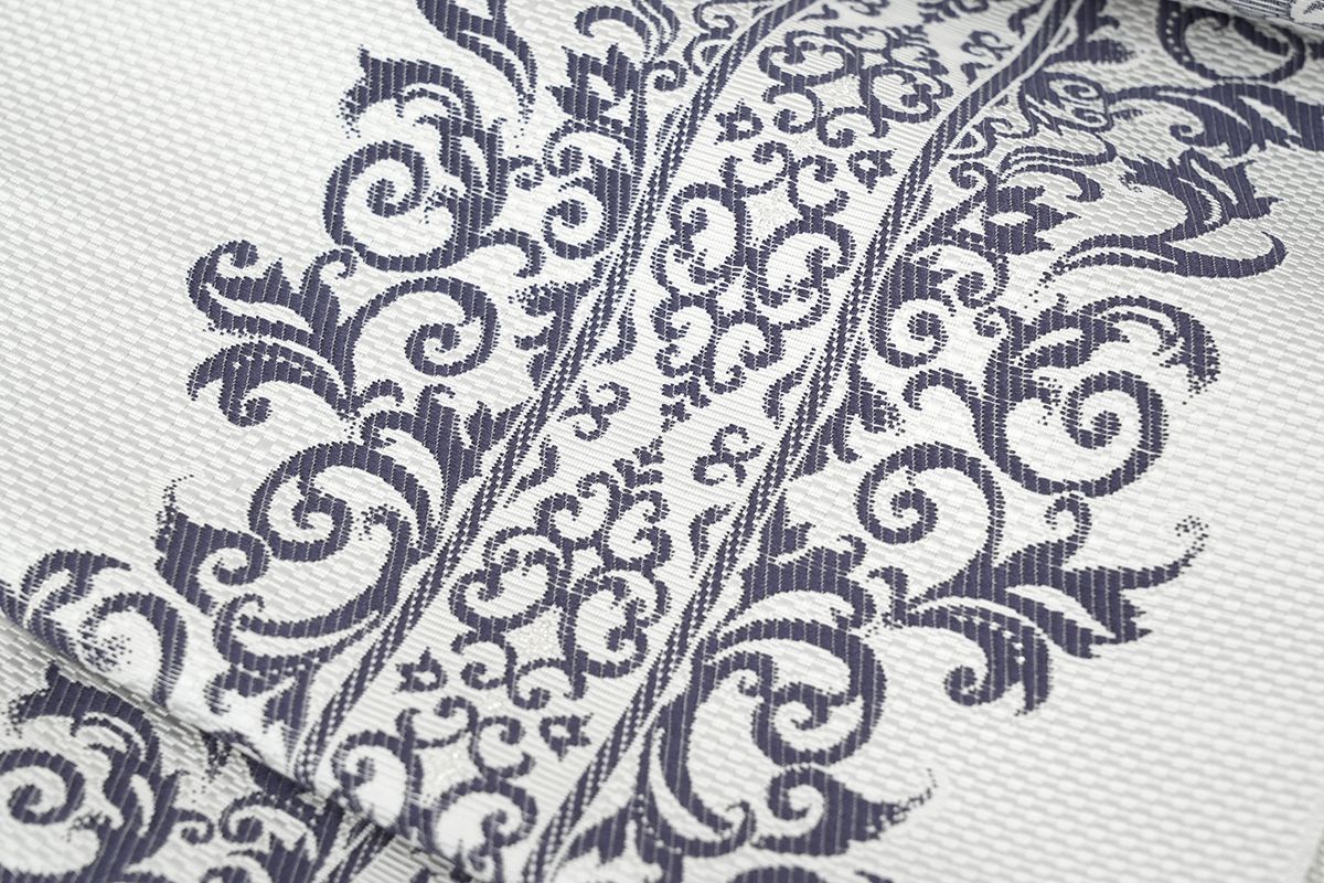 新品未仕立 博多帯 八寸名古屋帯 ペルシャ文様 白地 仕立代込み - メルカリ