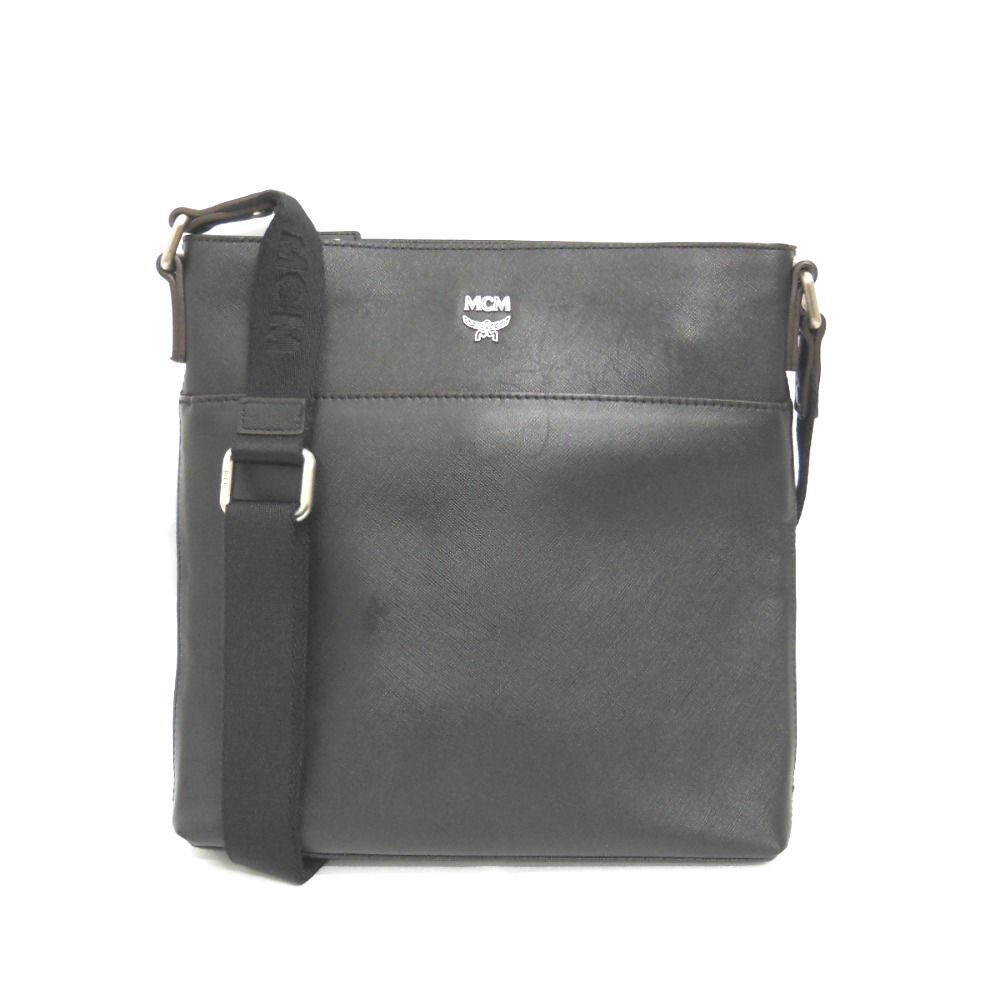 NA412074 MCM ショルダーバッグ 斜め掛け レザー ブラック メンズ エムシーエム