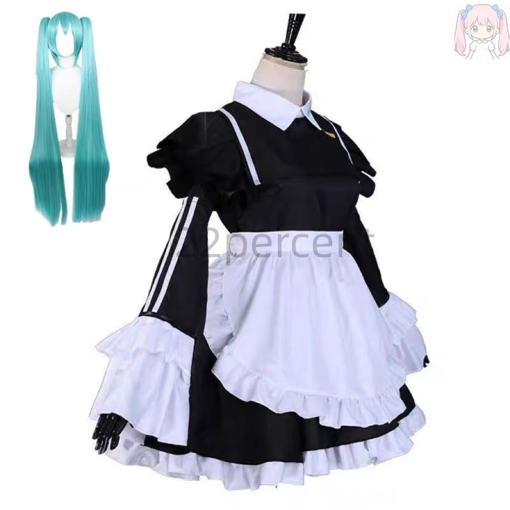 ボーカロイド 初音ミク メイド服 コスプレ衣装 cosplay カチューシャ付き 仮装 ウィッグ 日常服 イベント