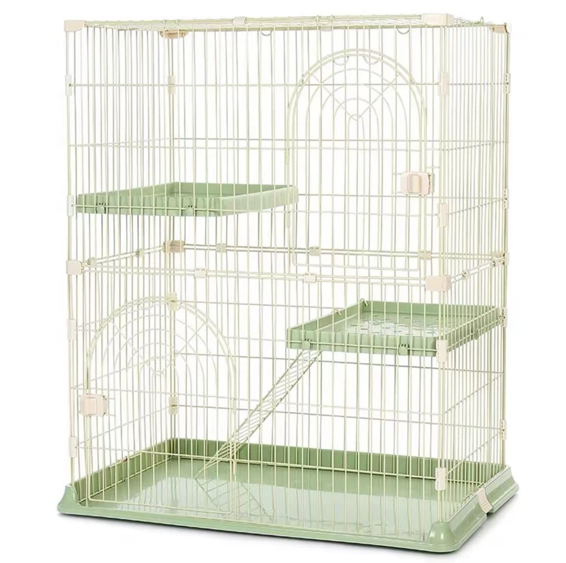 N S ペットケージ 猫 ケージ 2段 組み立て簡単 グリーン Sサイズ 約76 50 5 89 cm