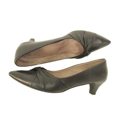 銀座かねまつ GINZA Kanematsu レザー パンプス ローヒール 23cm 黒