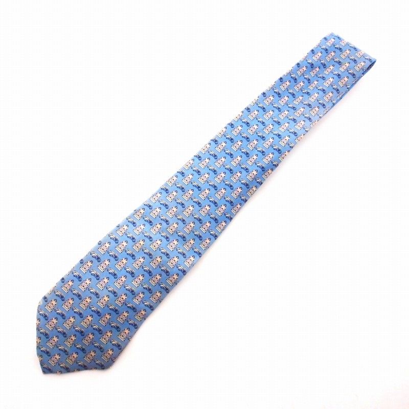 ルイヴィトン LOUIS VUITTON 総柄 シルクネクタイ ブルー 青 MR0196