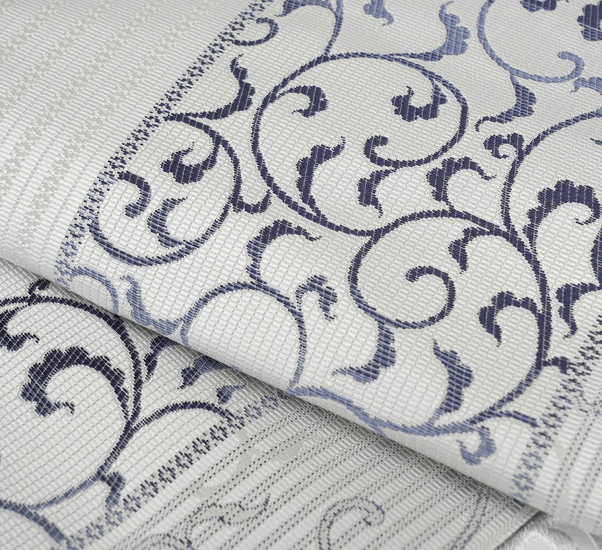 新品未仕立 博多帯 協和織 八寸名古屋帯 唐草文様 グレー地 仕立代込み