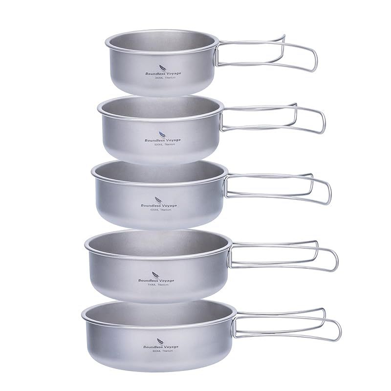 Boundless Voyage チタンクッカーセット キャンプクッカー フライパン 登山鍋 キャンピング鍋 スタッキング 持ち運びに便利 軽量 くっかーセット 調理器具 食器 アウトドア キャンプ用品 Ti1096T
