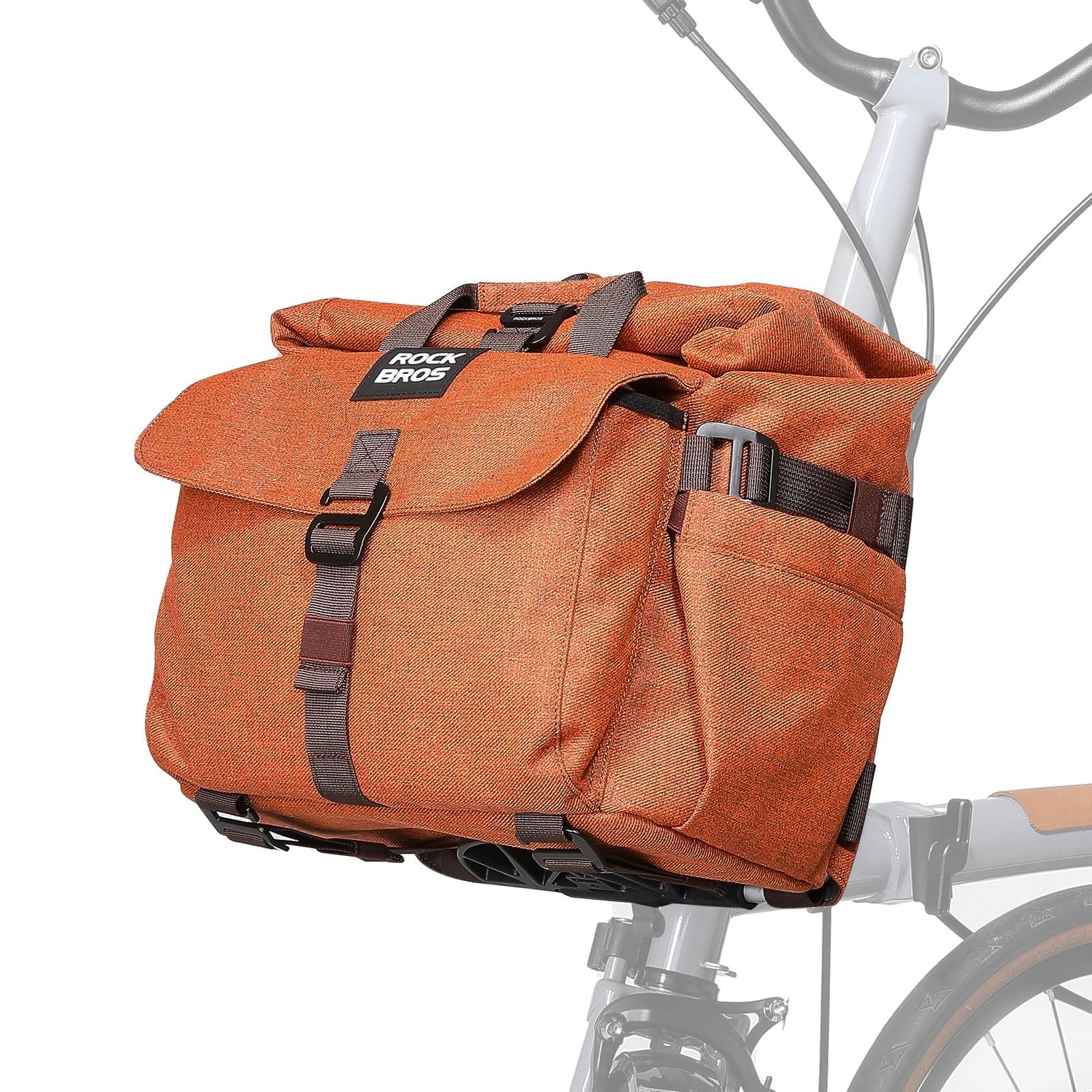 自転車フロントバッグ ハンドルバッグ 大容量 調節 4 WAY リュック キャリーバッグ ハンドバッグ 自転車バック ブロンプトンバッグ 折りたたみ自転車 旅行 通勤 オレンジ