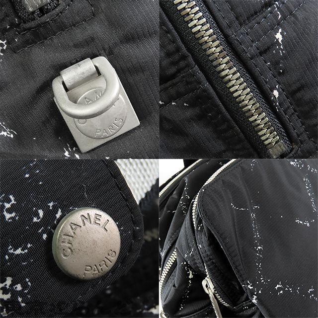 信用のある シャネル CHANEL 旧トラベルライン ボストンバッグ ブラックxホワイト シルバー金具 ナイロン 6番台 ハンドバッグ ユニセックス 101830781