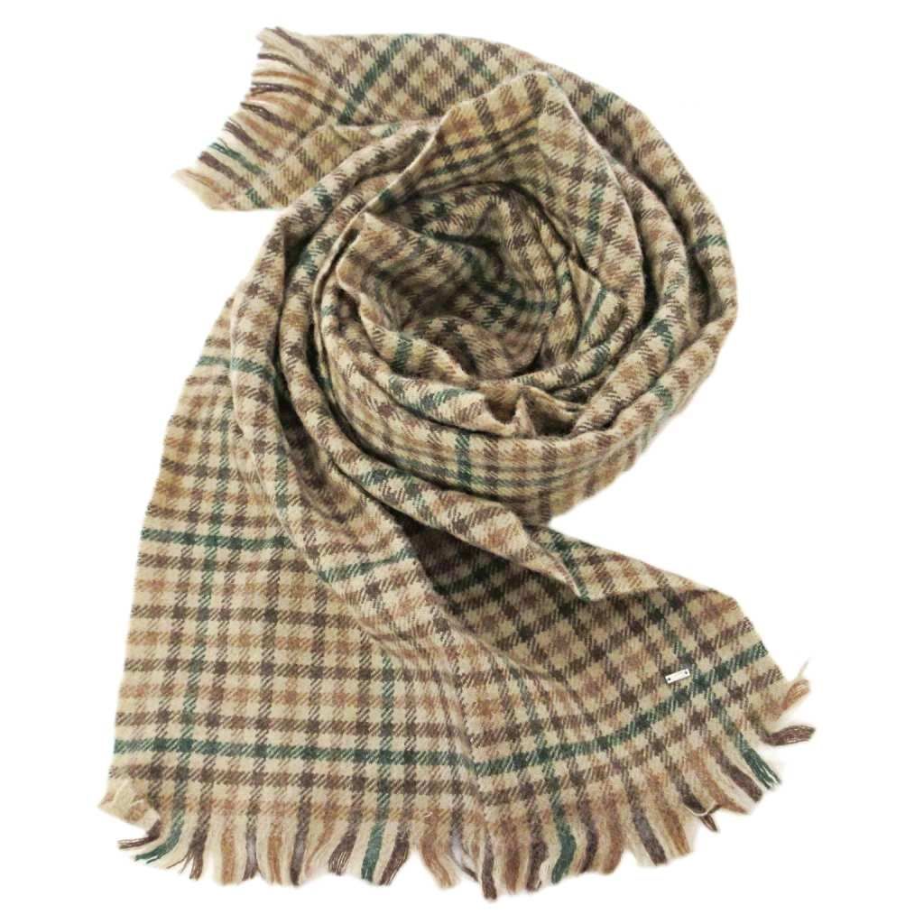 サンローラン パリ SAINT LAURENT PARIS ウール マフラー チェック柄 ロゴプレート ベージュ 1106