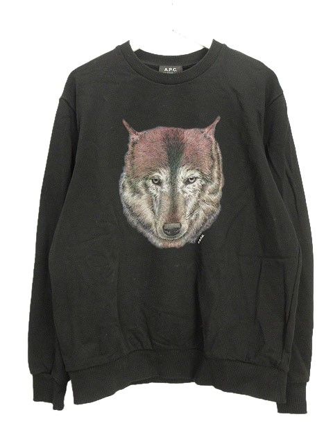 アーペーセー A.P.C. スウェット プルオーバー Wolf Crew Sweat ブラック 黒 L トップス トレーナー 狼プリント オオカミプリント
