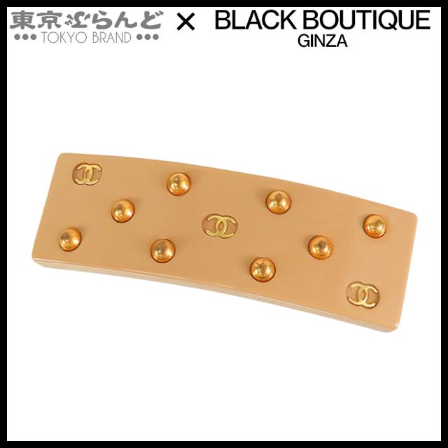 シャネル CHANEL バレッタ ベージュ メタル プラスチック ココマーク スタッズ 00A レディース 101811463