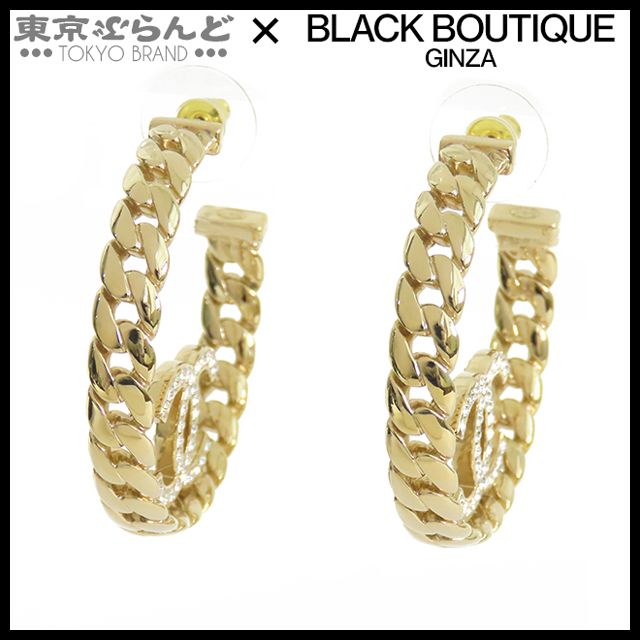 シャネル CHANEL フープピアス ゴールド メタル ラインストーン ココマーク チェーンモチーフ B24P GP レディース 101828575