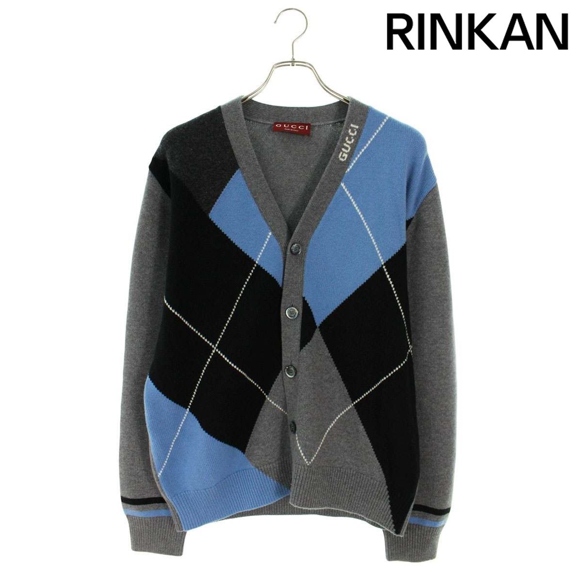 グッチ 25SS 806194 XKEKX ロゴ刺繍アーガイル柄カーディガン メンズ L