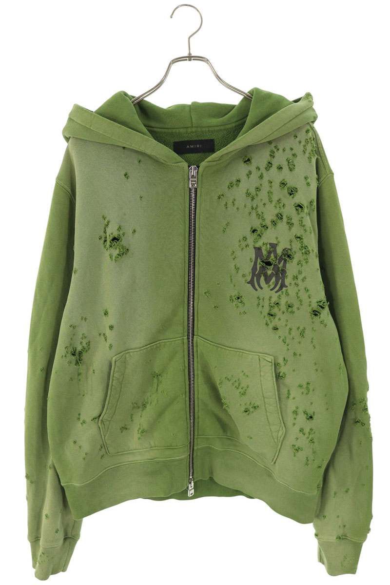 アミリ ショットガンダメージ加工ジップアップパーカー メンズ L