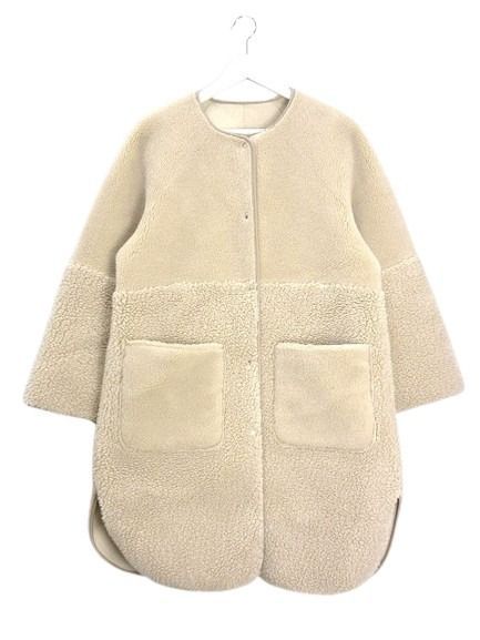 パシオーネ PASSIONE ボア 切替 リバーシブル コート ノー 38 ベージュ系 アウター ウール