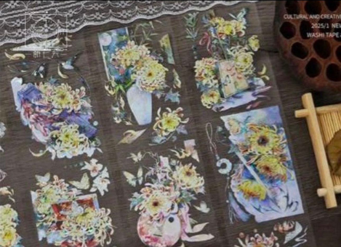 贝壳光 7.5m×5m 古菊映秋华 海外マスキングテープ 海外マステ 菊