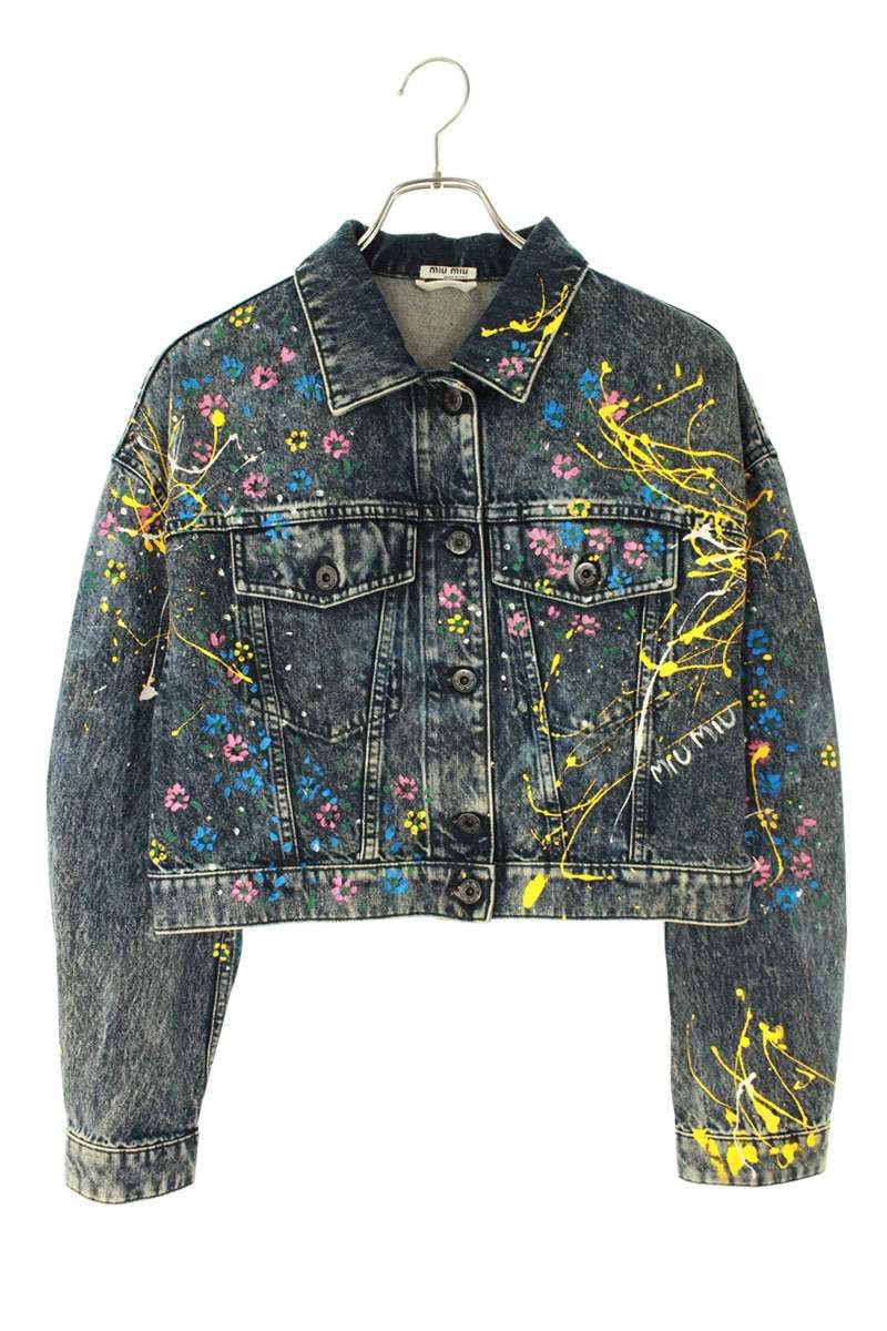 ミュウミュウ GWB071 ペイント加工クロップドデニムジャケット レディース 38