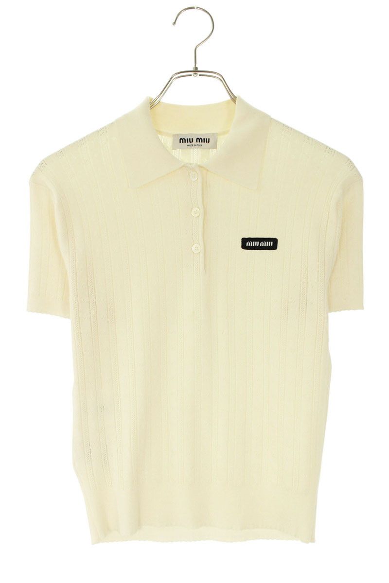 ミュウミュウ 25SS MMLA39 カシミア シルク ニット半袖ポロシャツ レディース 36