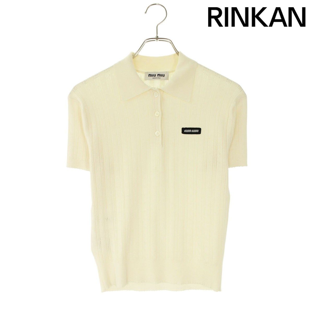 ミュウミュウ 25SS MMLA39 カシミア シルク ニット半袖ポロシャツ レディース 36