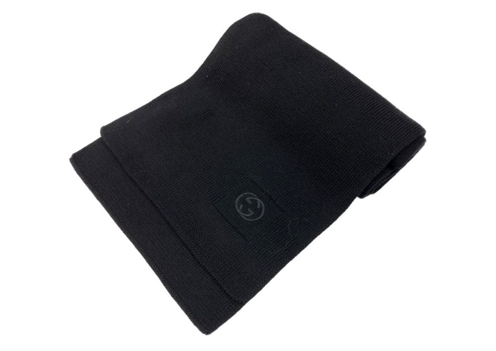 グッチ GUCCI GG LOGO SCARF ロゴ マフラー スカーフ 刺繍 黒 マフラー