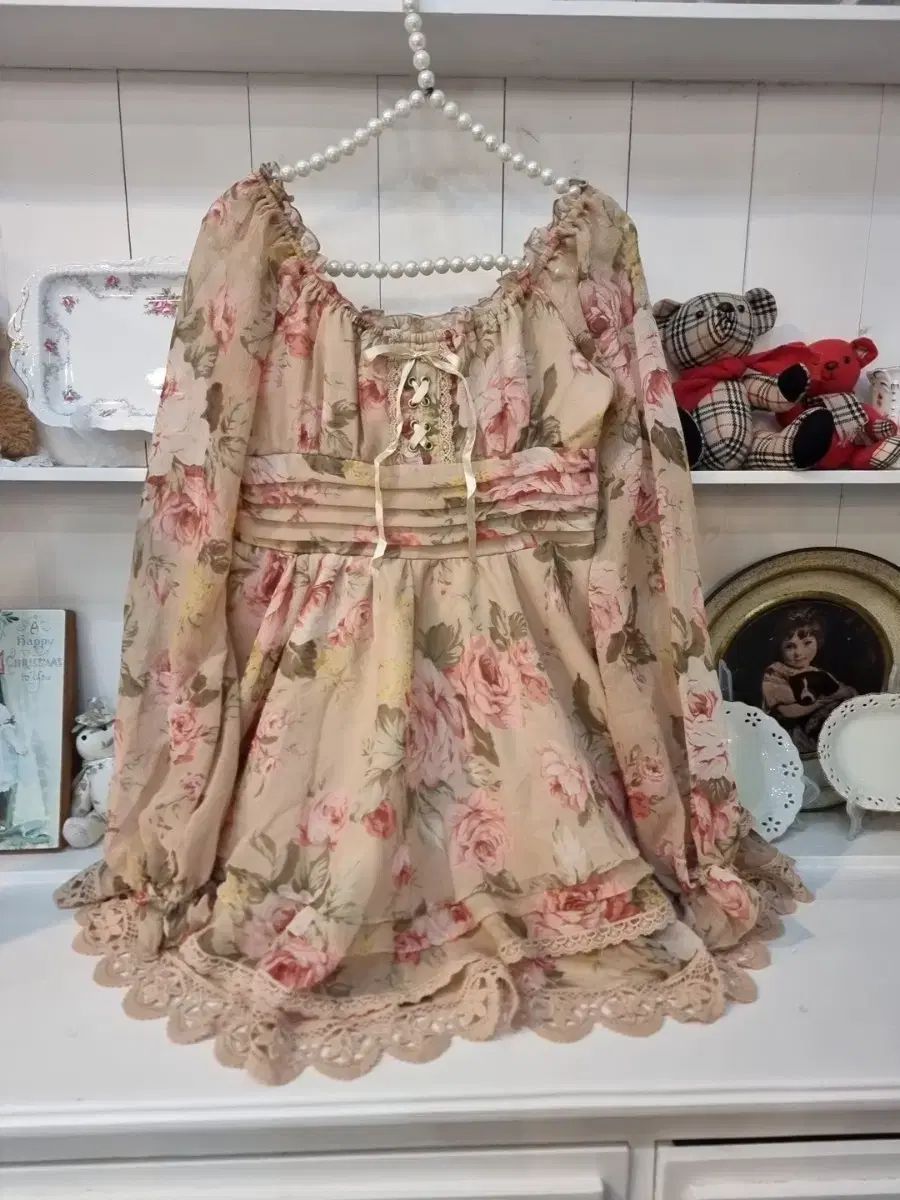 LIZ LISA ヴィンテージ ローズ オフショルダー シフォン ワンピース