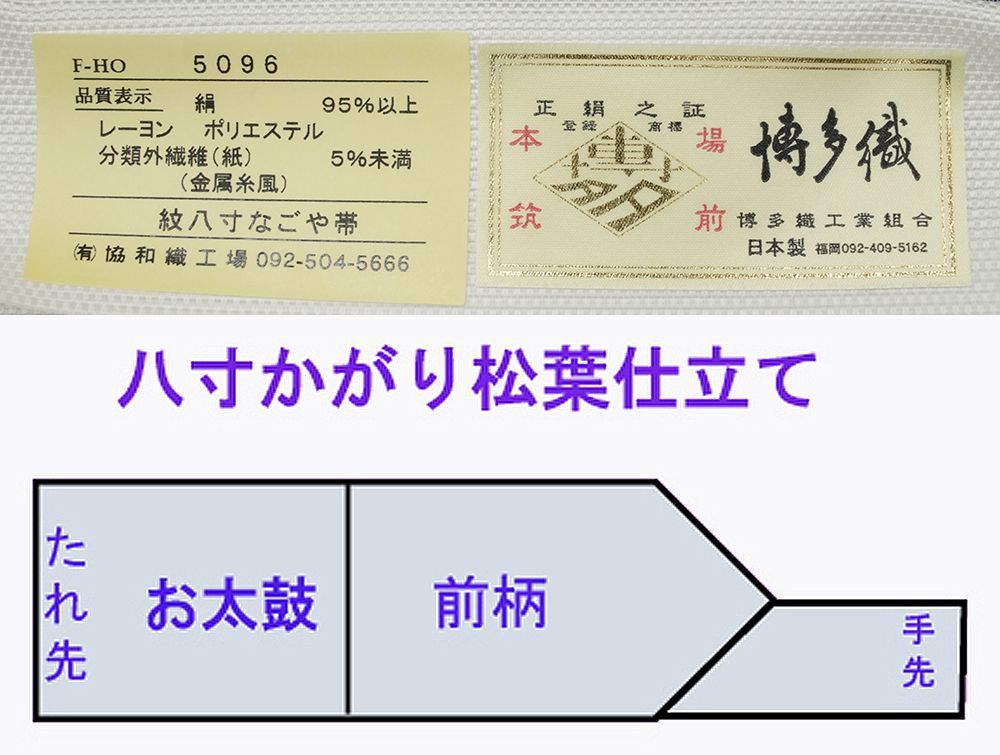 新品未仕立 博多帯 協和織 八寸名古屋帯 ペルシャ文様 白々 仕立 新品未仕立 博多帯 協和織 八寸名古屋帯 ペルシャ文様 白々 仕立