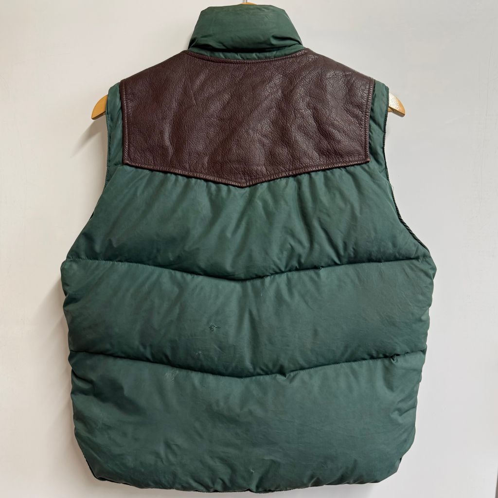 DOWNFILL FLIGHT VEST ダウンフィル フライトベスト ダウンベスト 切り替えデザイン ダウン×レザー フルジップ ポケット付き グリーン×ブラウン Mサイズ No.L115
