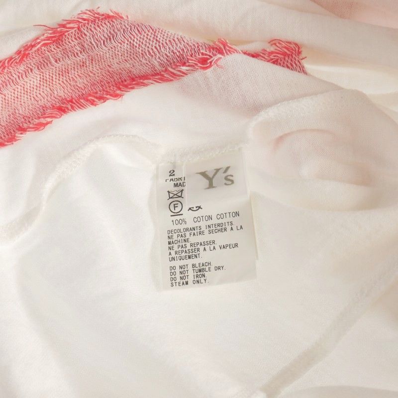 衝撃王道人気! ワイズ Y s ヨウジヤマモト ライン オーバーサイズカットソー Tシャツ 半袖 2 ホワイト レッド YH-T26-067 新発売