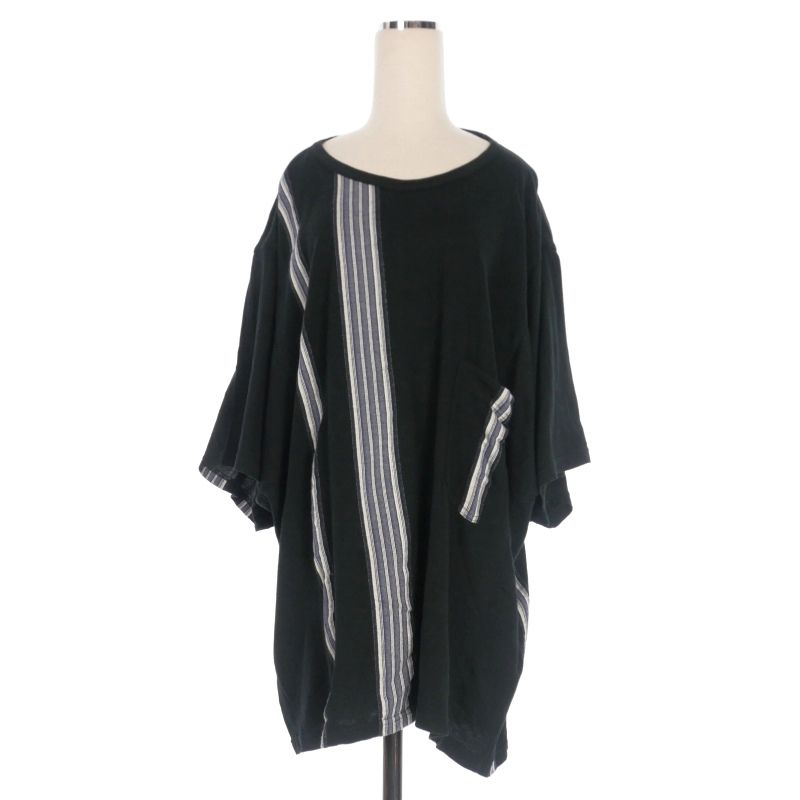 ワイズ Y s ヨウジヤマモト ライン オーバーサイズカットソー Tシャツ 半袖 2 ブラック ブルー YH-T26-067