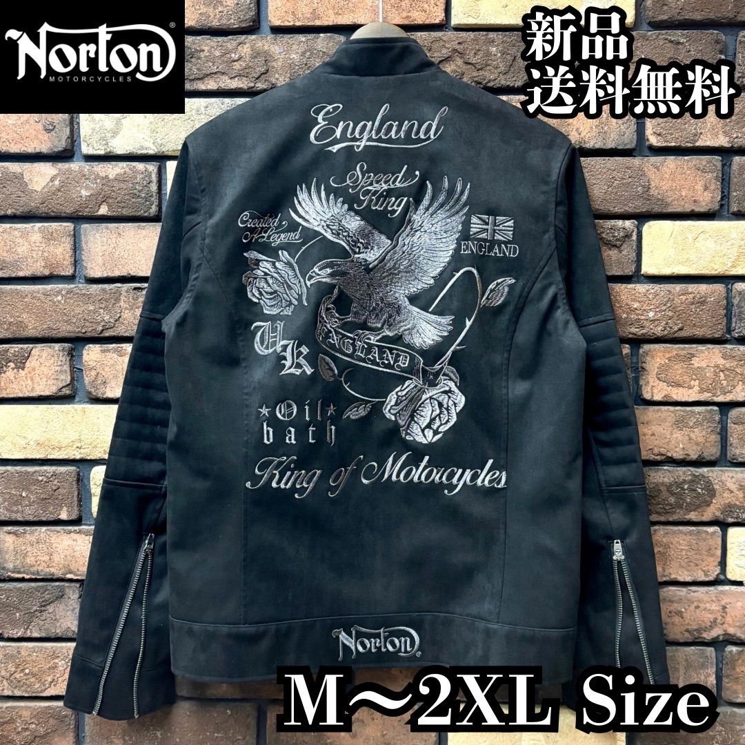 Norton ノートン フェイクスウェードシングルライダース スエード ジャケット 刺繍 ロゴ イーグル ローズ アウター バイク バイカー ツーリング アメカジ カジュアル シンプル ユニセックス 253N1600 ブラック